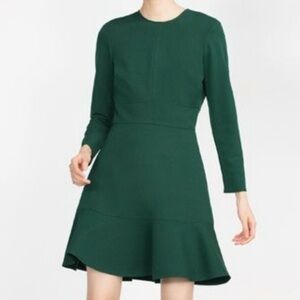 Zara Fit and Flare Long Sleeve Skater Dress Green Size Small